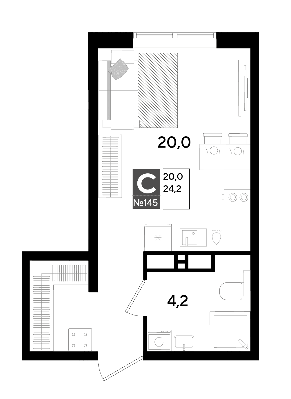 Студия, 24.2 м² · Парк Победы-2