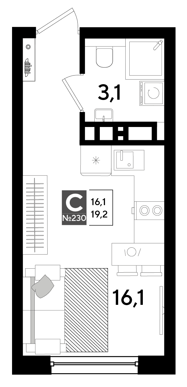 Студия, 19.2 м² · DОГМА ПАРК