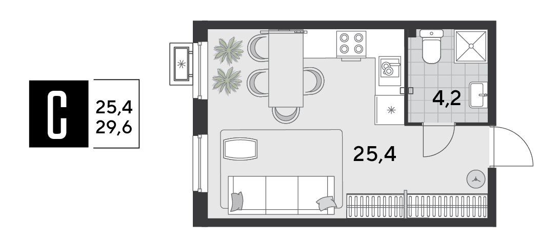 Студия, 29.6 м² · Парк Победы-2
