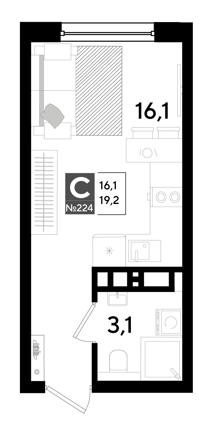 Студия, 19.2 м² · DОГМА ПАРК