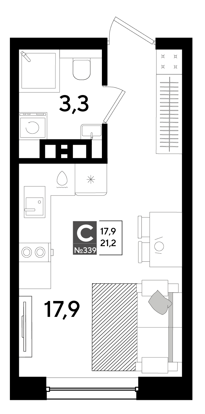 Студия, 21.2 м² · DОГМА ПАРК