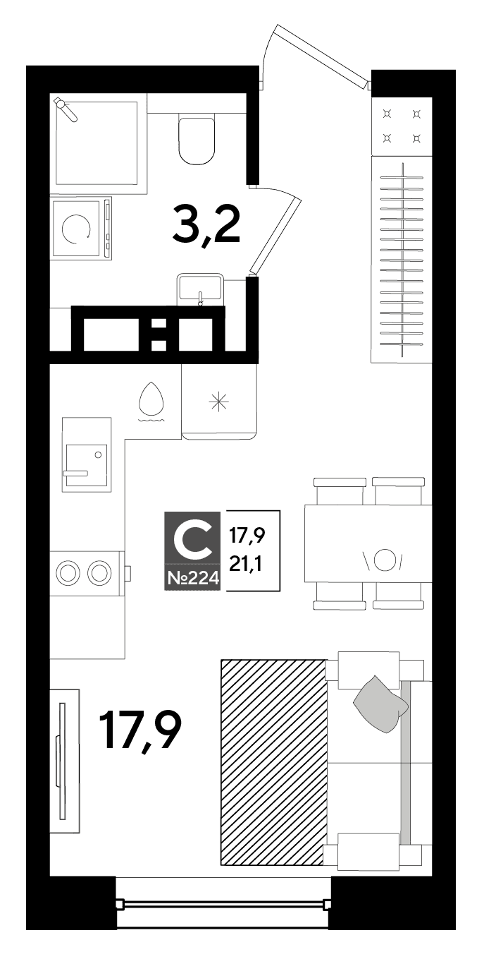 Студия, 21.1 м² · DОГМА ПАРК