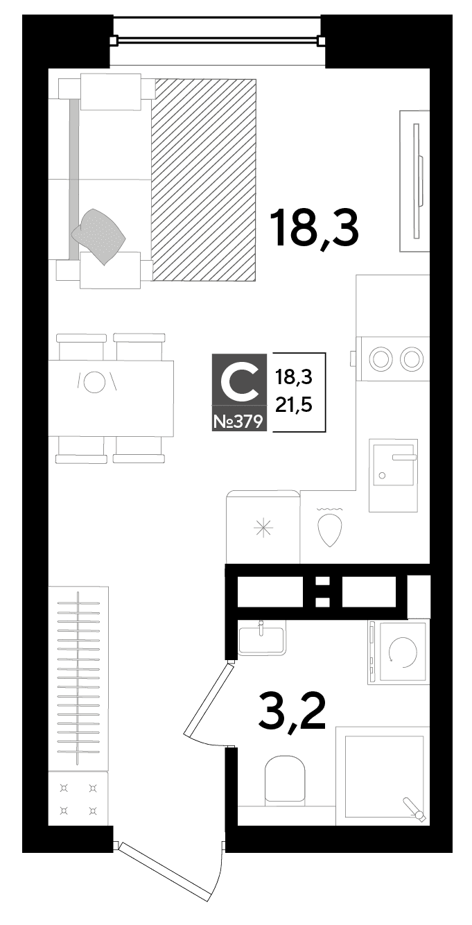 Студия, 21.5 м² · DОГМА ПАРК