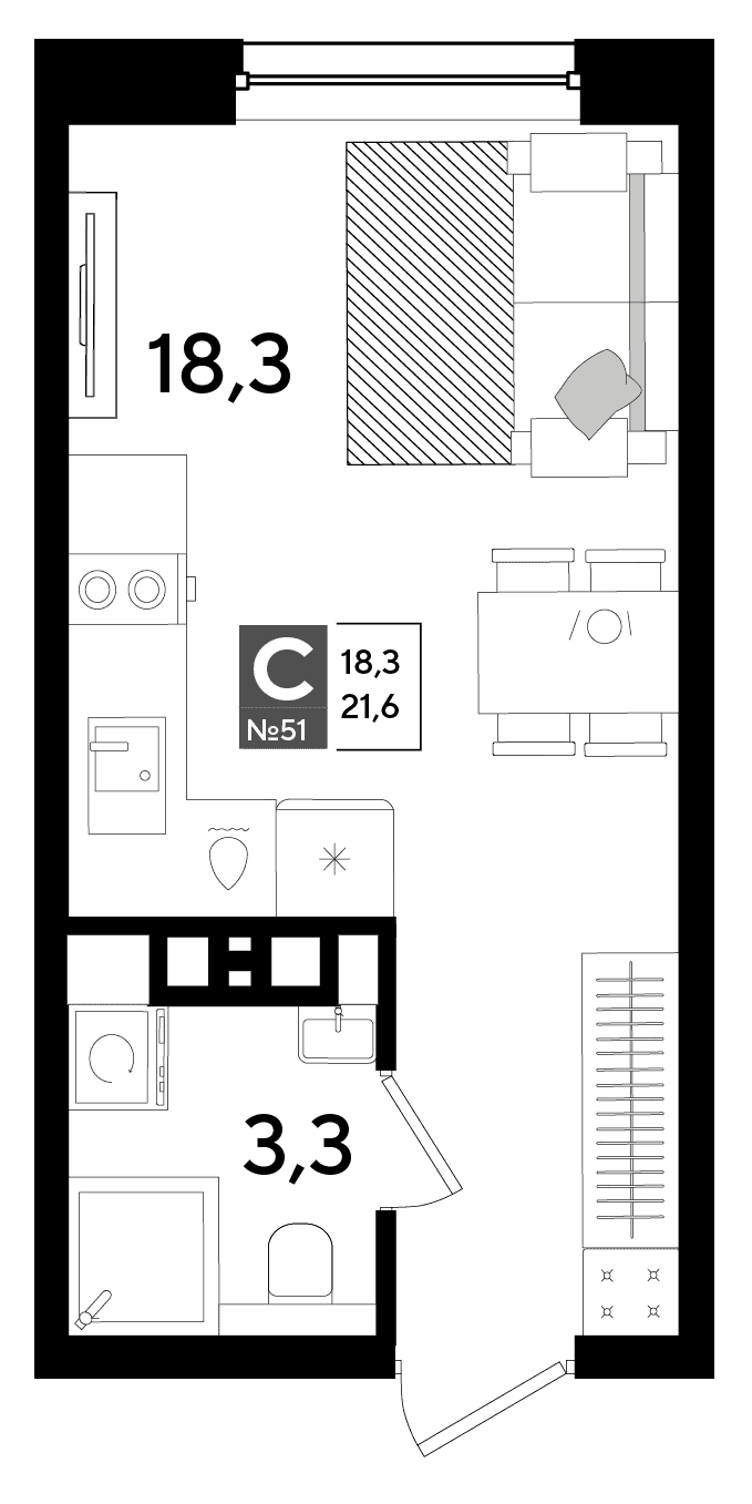 Студия, 21.6 м² · DОГМА ПАРК