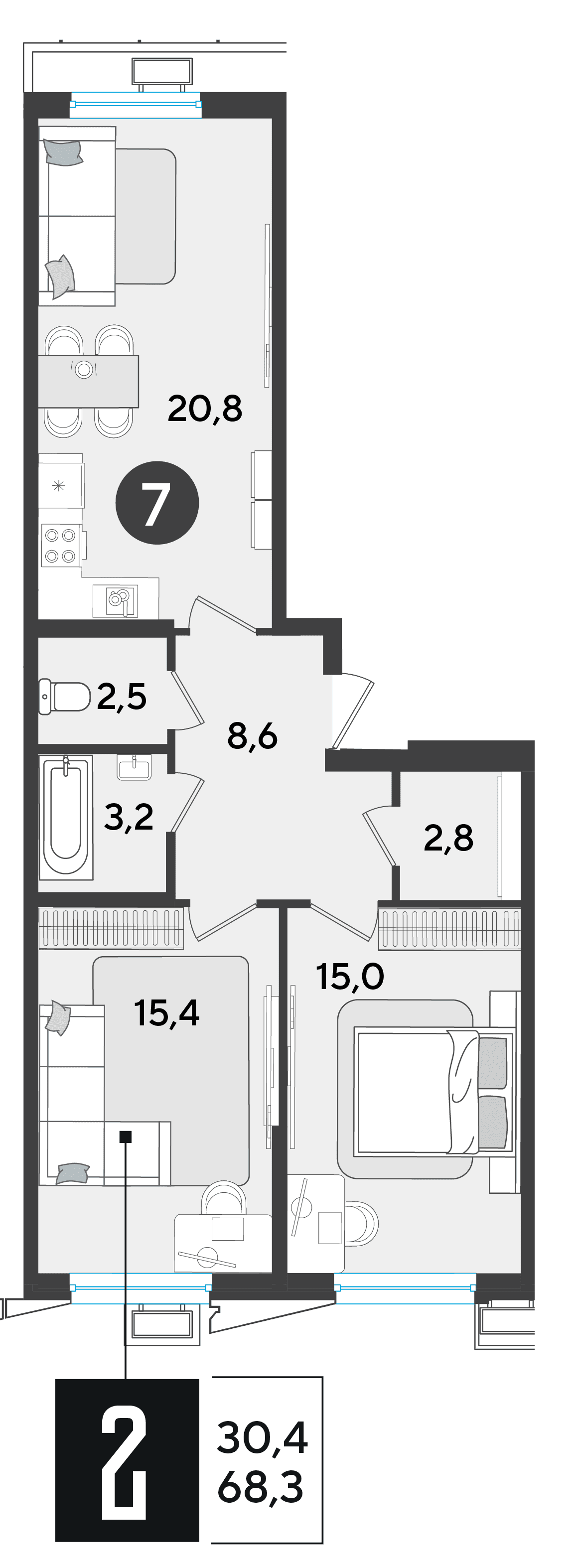 2-к, 67 м² · Парк Победы-2