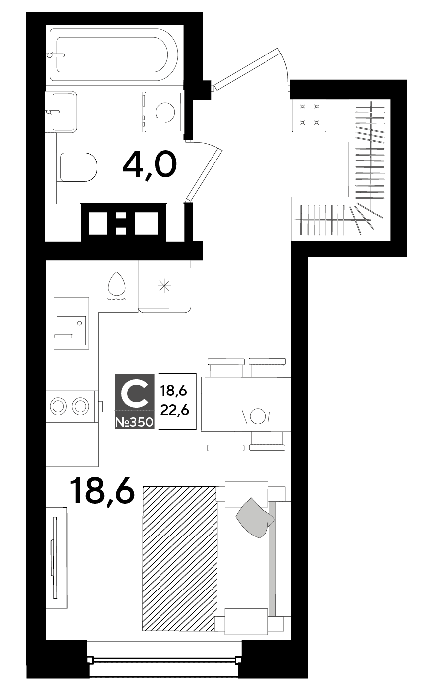 Студия, 22.6 м² · DОГМА ПАРК