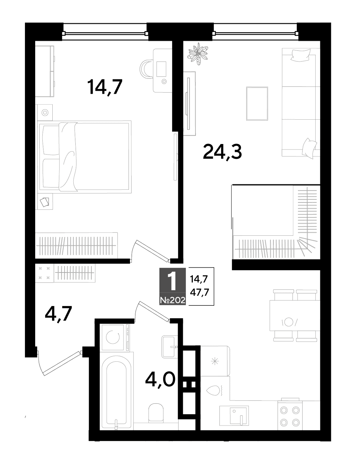 1-к, 47.7 м² · DОГМА ПАРК