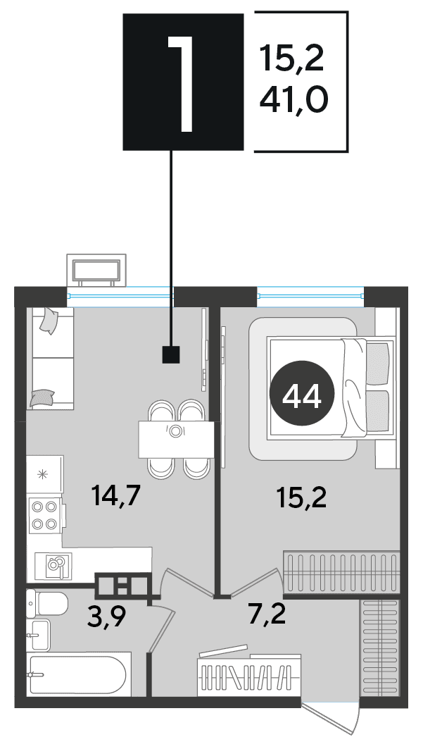 1-к, 41 м² · Парк Победы-2