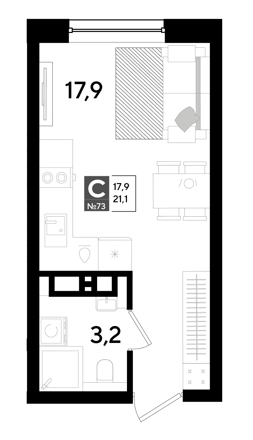 Студия, 21.1 м² · DОГМА ПАРК