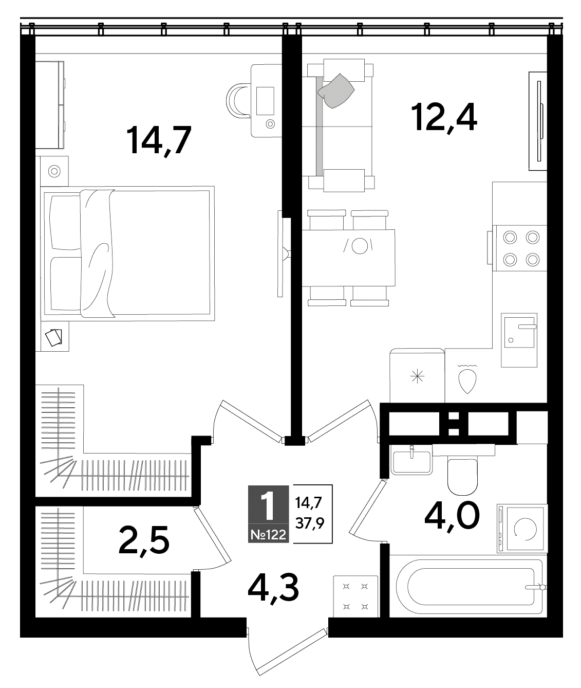 1-к, 37.9 м² · DОГМА ПАРК