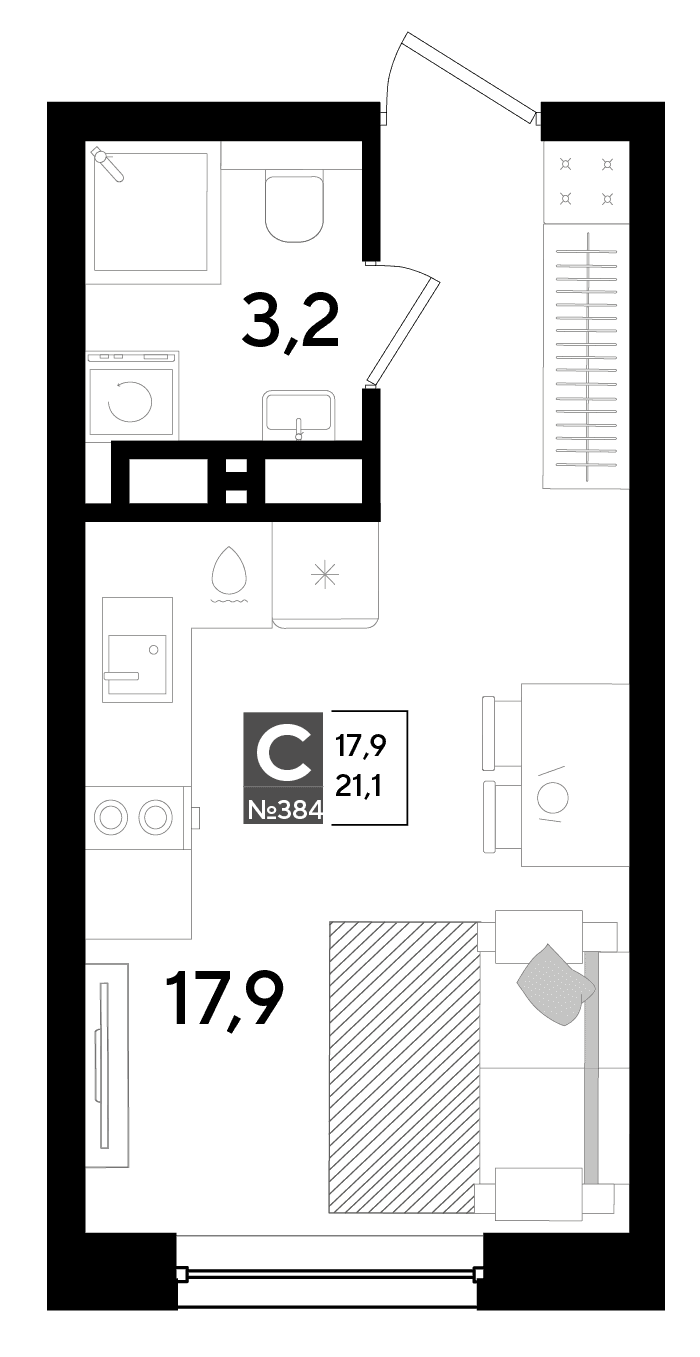 Студия, 21.1 м² · DОГМА ПАРК