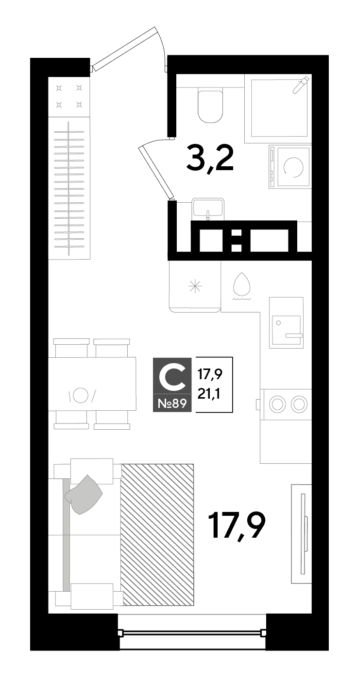 Студия, 21.1 м² · DОГМА ПАРК