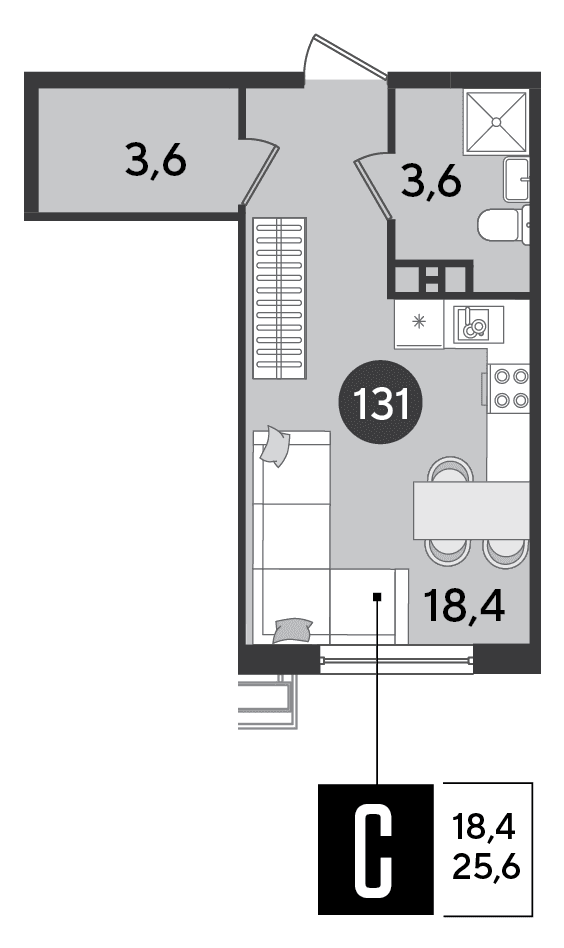 Студия, 25.6 м² · Парк Победы-2