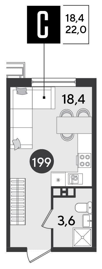 Студия, 22 м² · Парк Победы-2