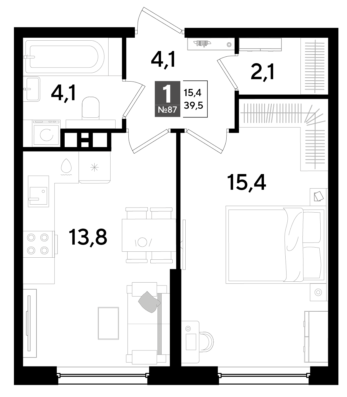 1-к, 39.5 м² · DОГМА ПАРК