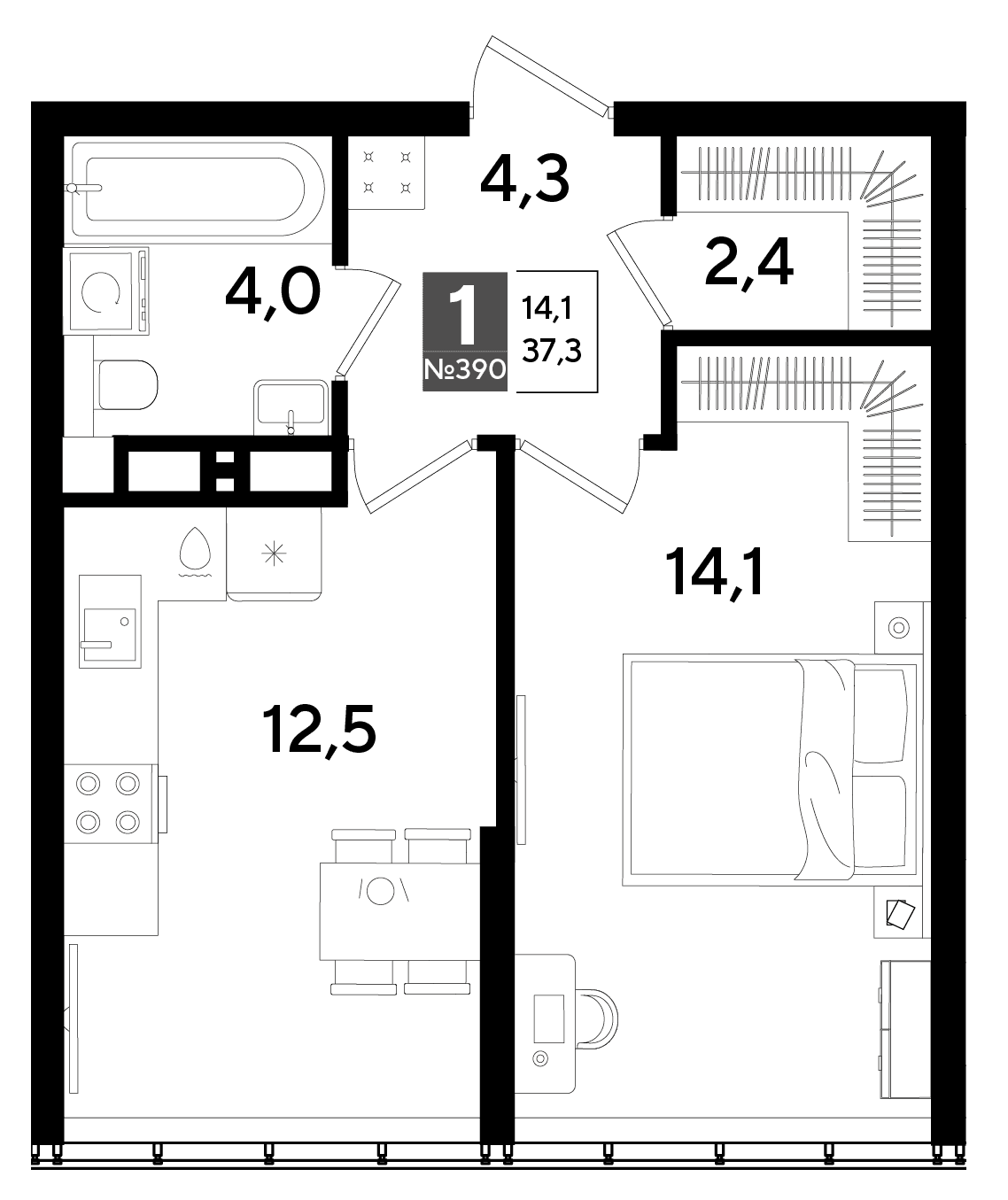 1-к, 37.3 м² · DОГМА ПАРК
