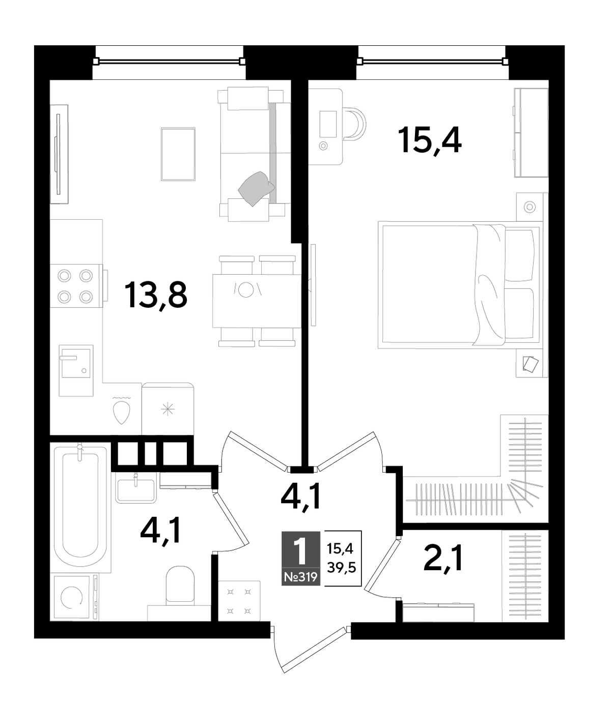 1-к, 39.5 м² · DОГМА ПАРК