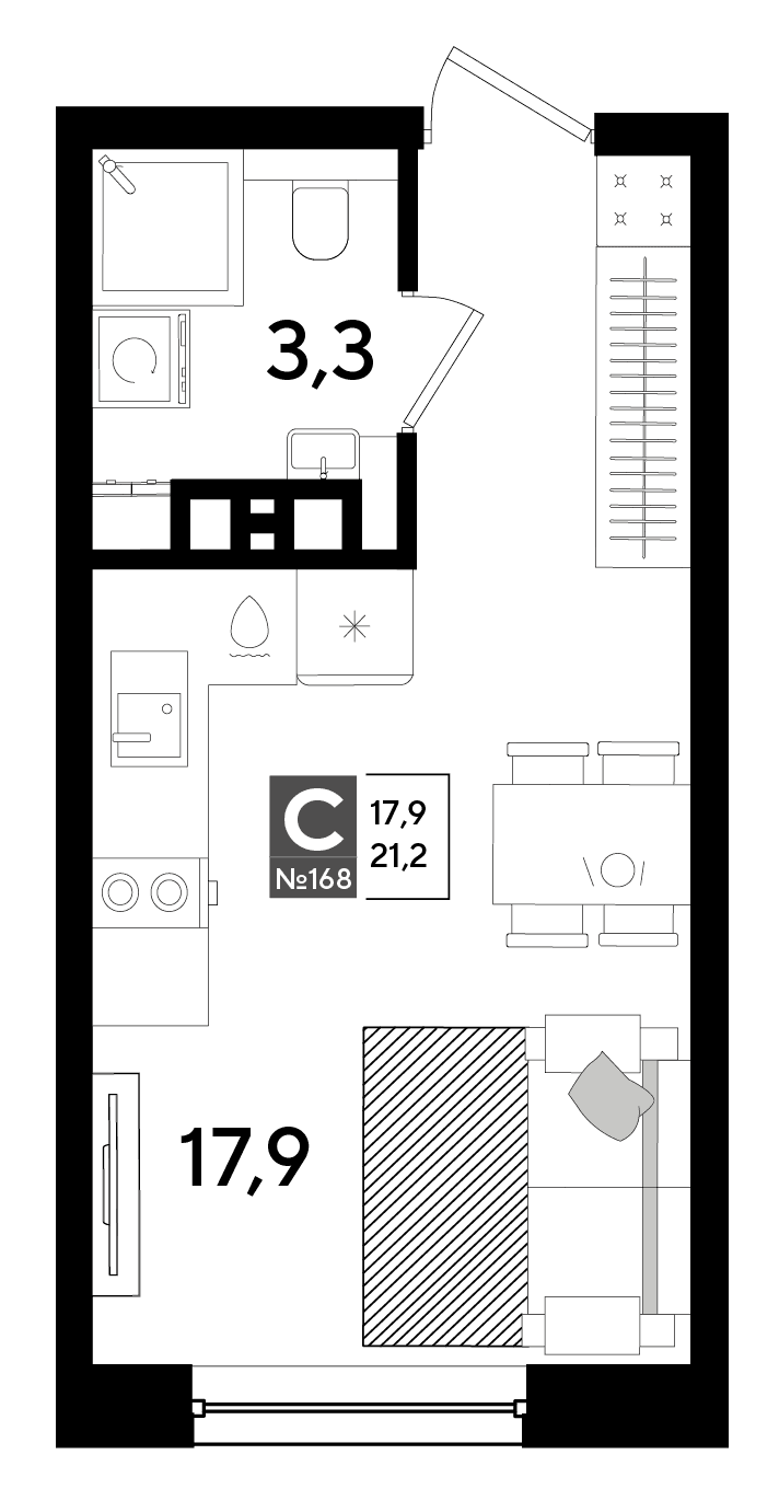 Студия, 21.2 м² · DОГМА ПАРК