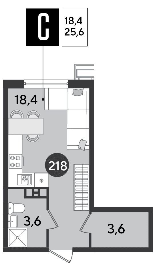 Студия, 25.6 м² · Парк Победы-2