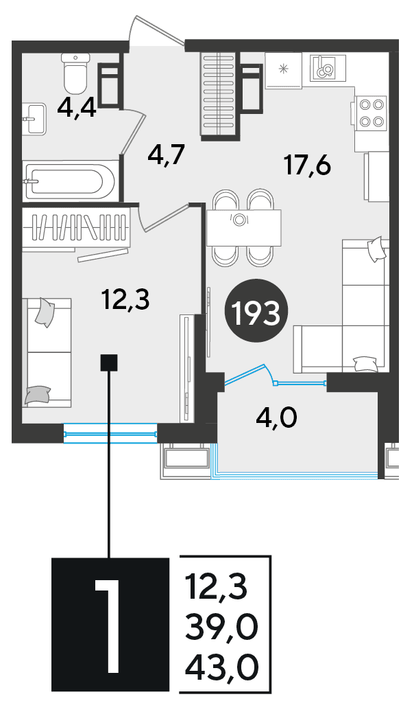 1-к, 43 м² · Парк Победы-2