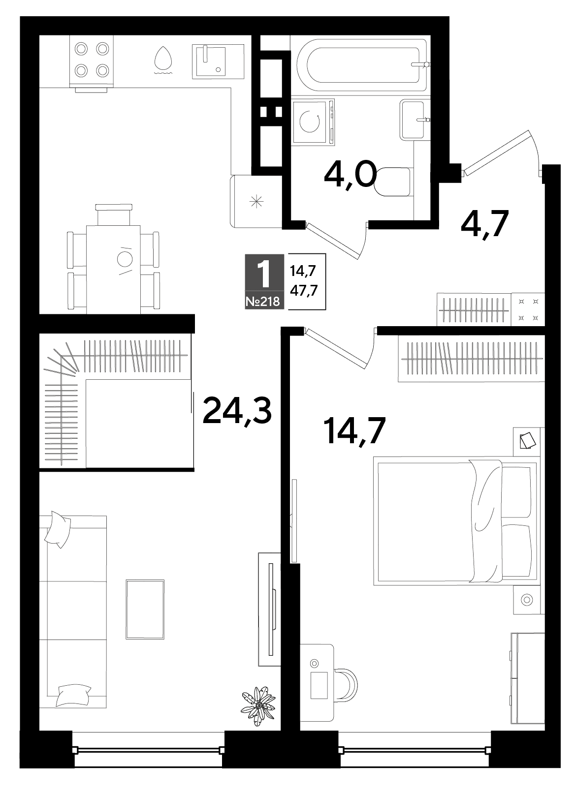 1-к, 47.7 м² · DОГМА ПАРК