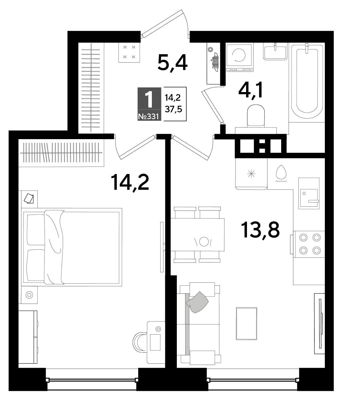 1-к, 37.5 м² · DОГМА ПАРК