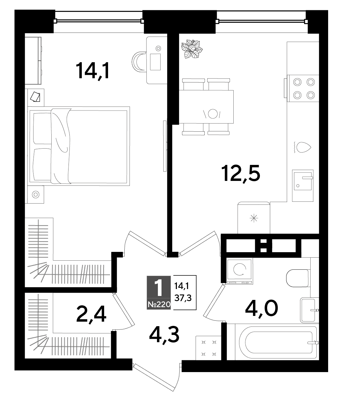 1-к, 37.3 м² · DОГМА ПАРК