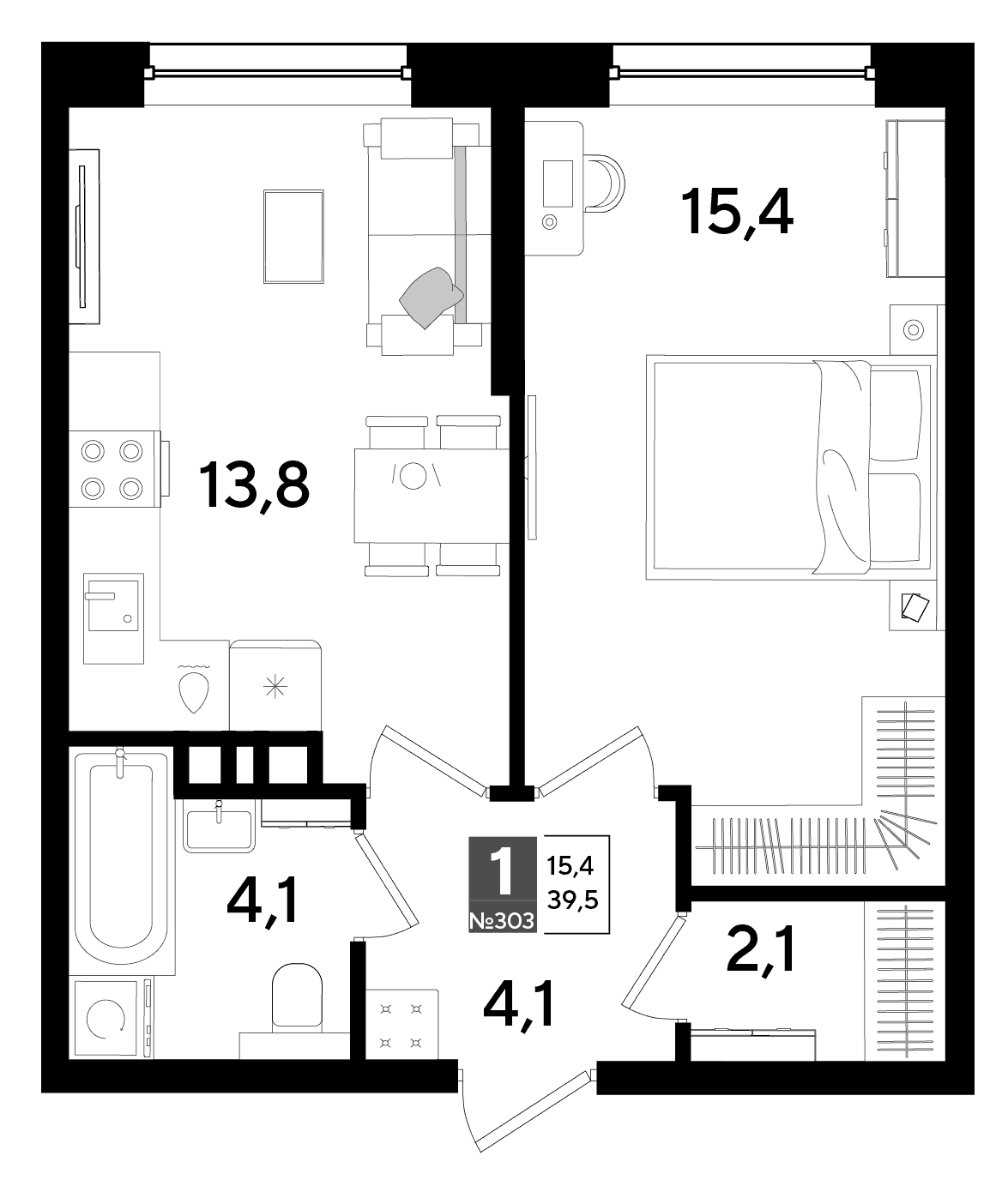1-к, 39.5 м² · DОГМА ПАРК