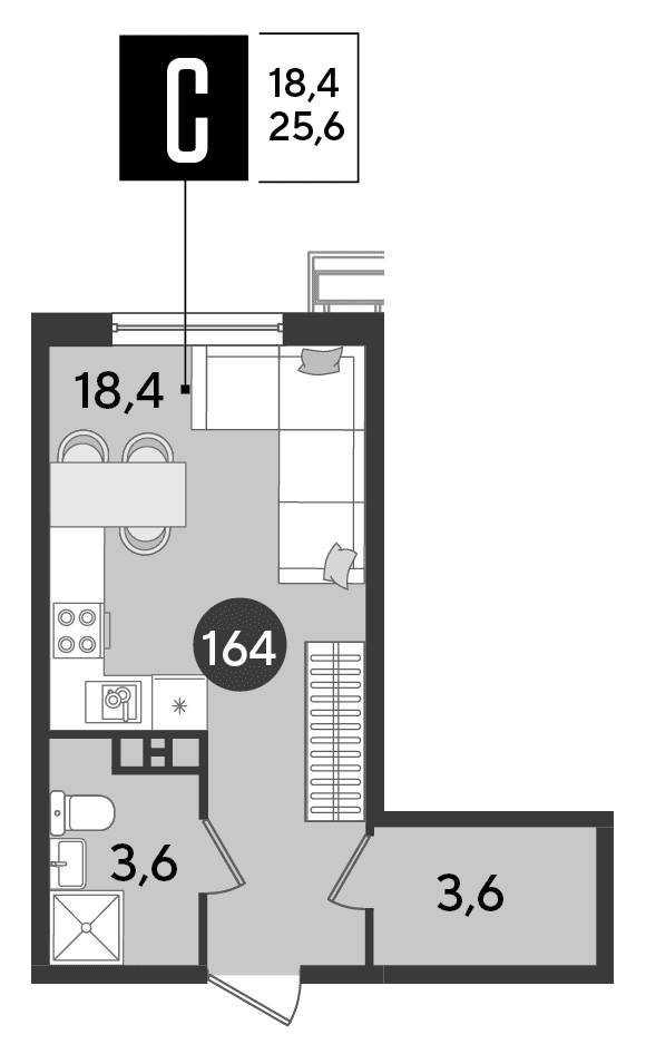 Студия, 25.6 м² · Парк Победы-2