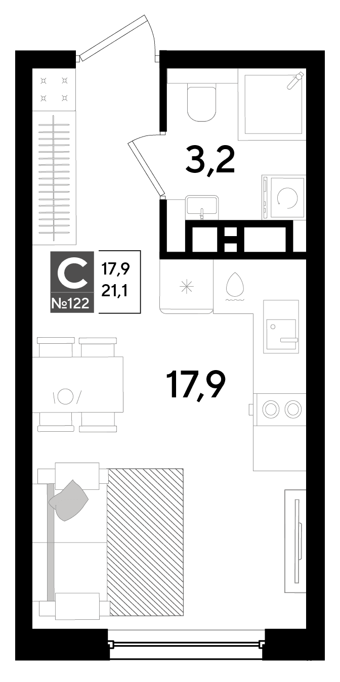 Студия, 21.1 м² · DОГМА ПАРК