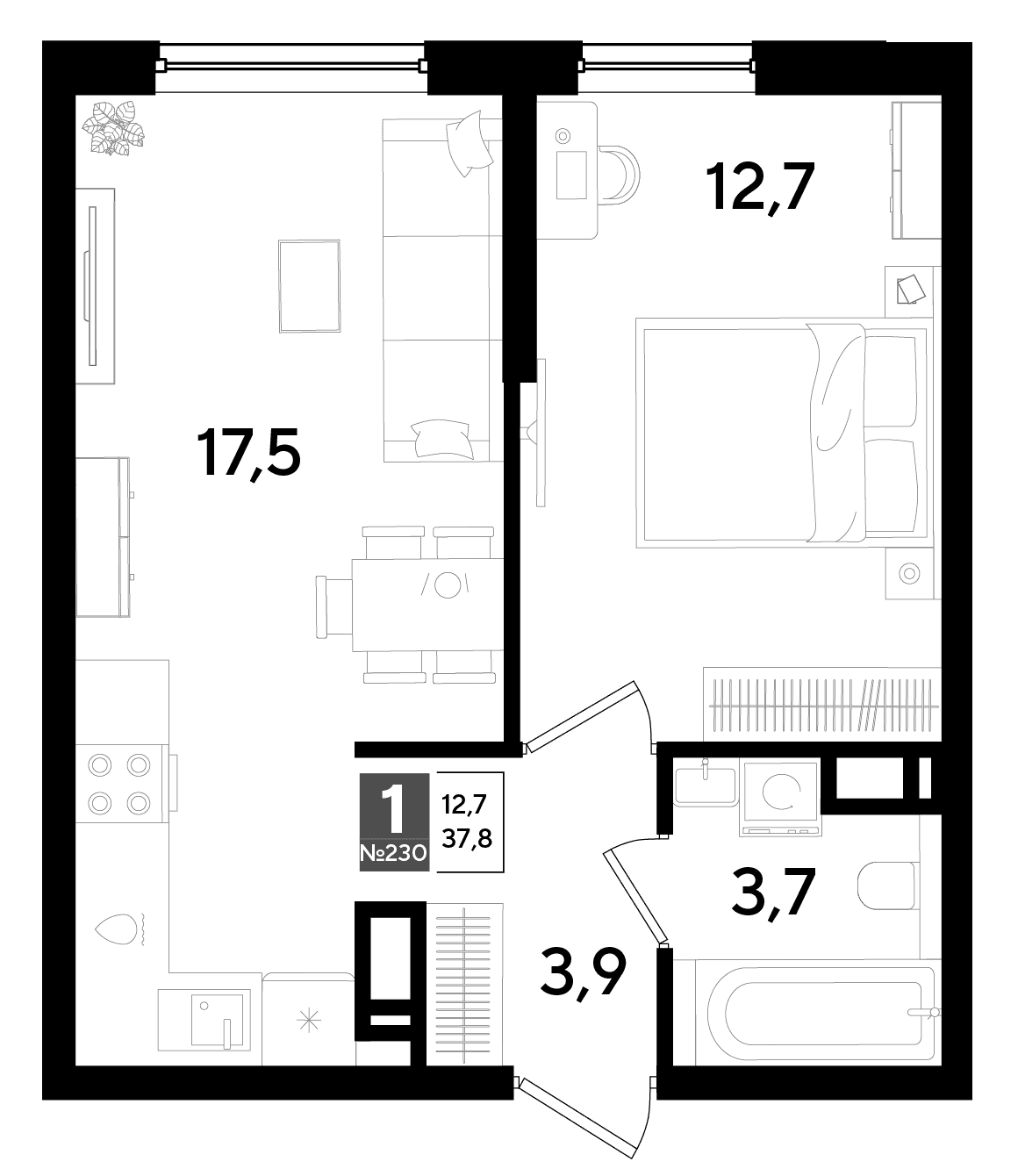 1-к, 37.8 м² · DОГМА ПАРК