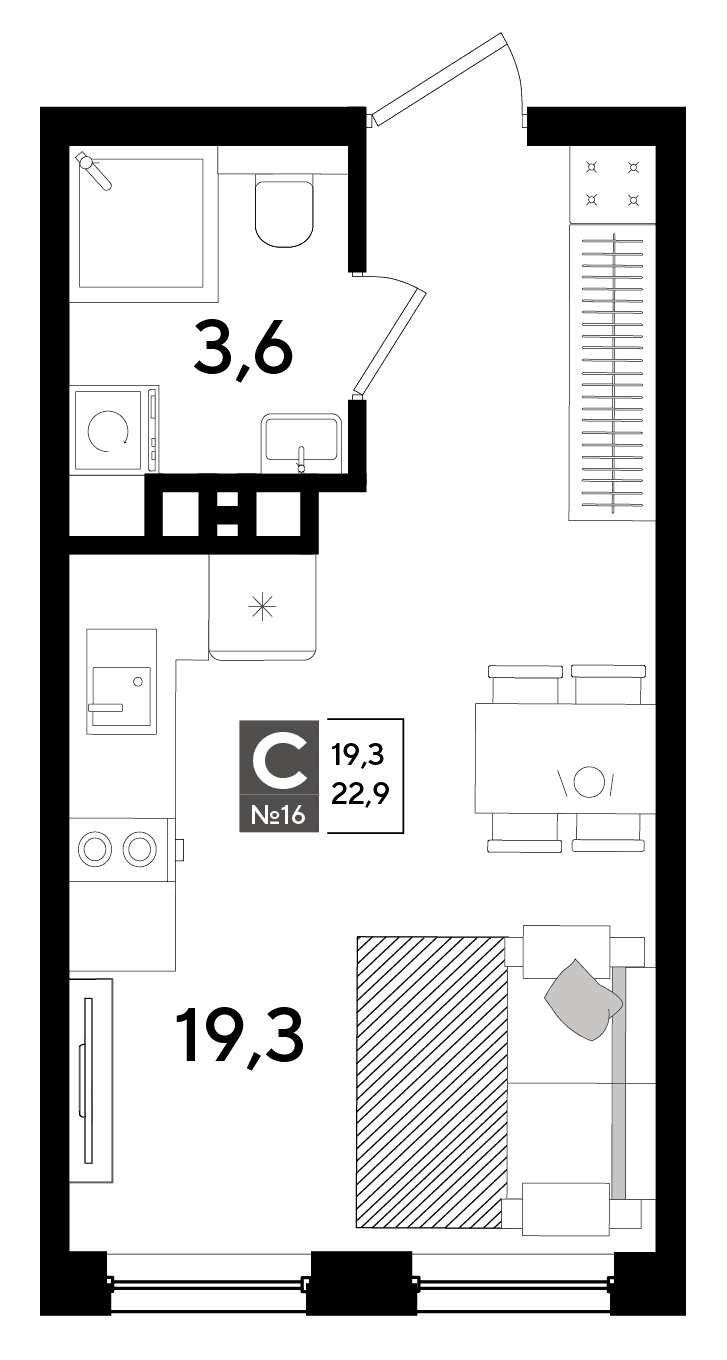 Студия, 22.9 м² · DОГМА ПАРК