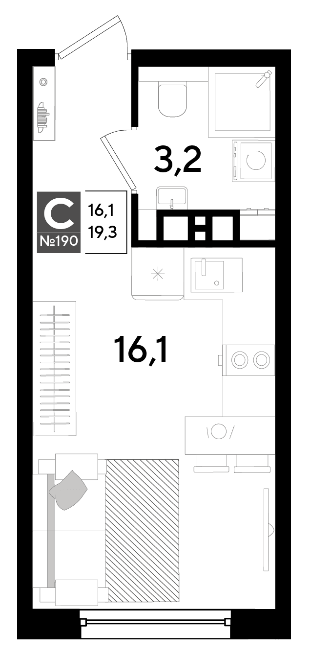 Студия, 19.3 м² · DОГМА ПАРК