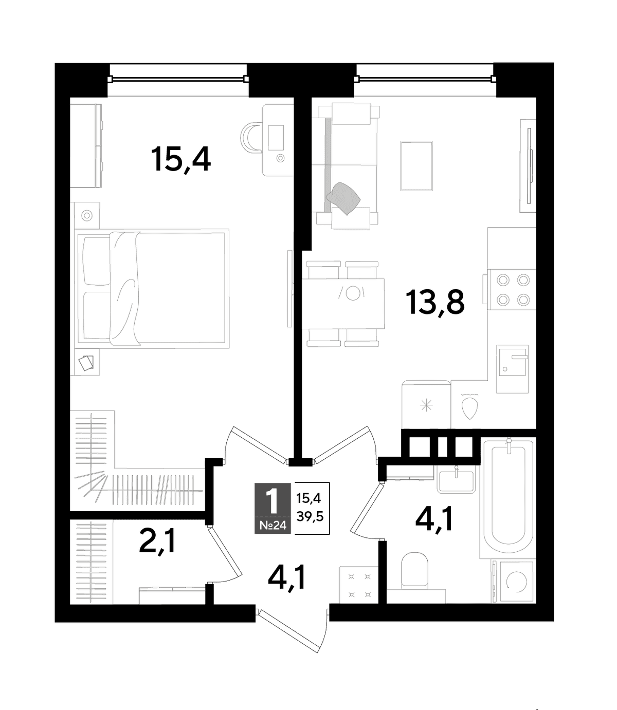 1-к, 39.5 м² · DОГМА ПАРК
