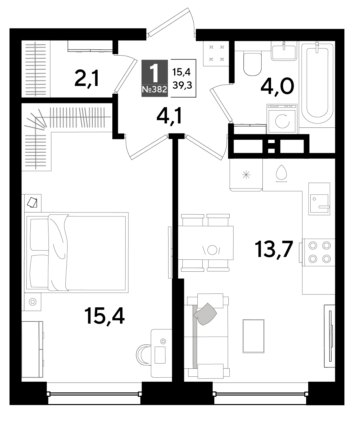 1-к, 39.3 м² · DОГМА ПАРК