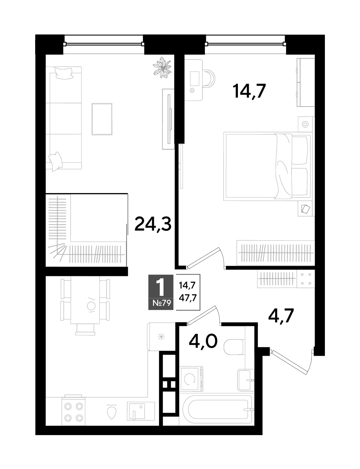 1-к, 47.7 м² · DОГМА ПАРК