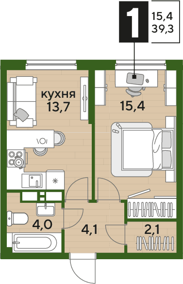 1-к, 38.8 м² · DОГМА ПАРК