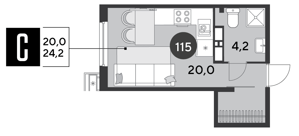 Студия, 24.2 м² · Парк Победы-2
