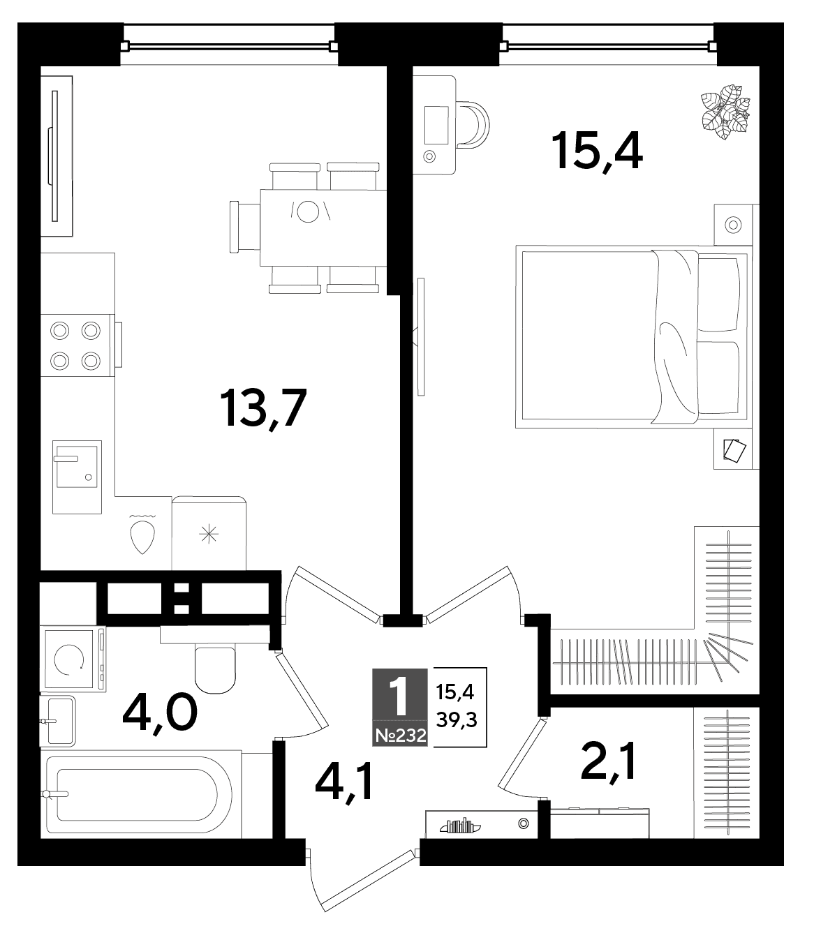 1-к, 39.3 м² · DОГМА ПАРК