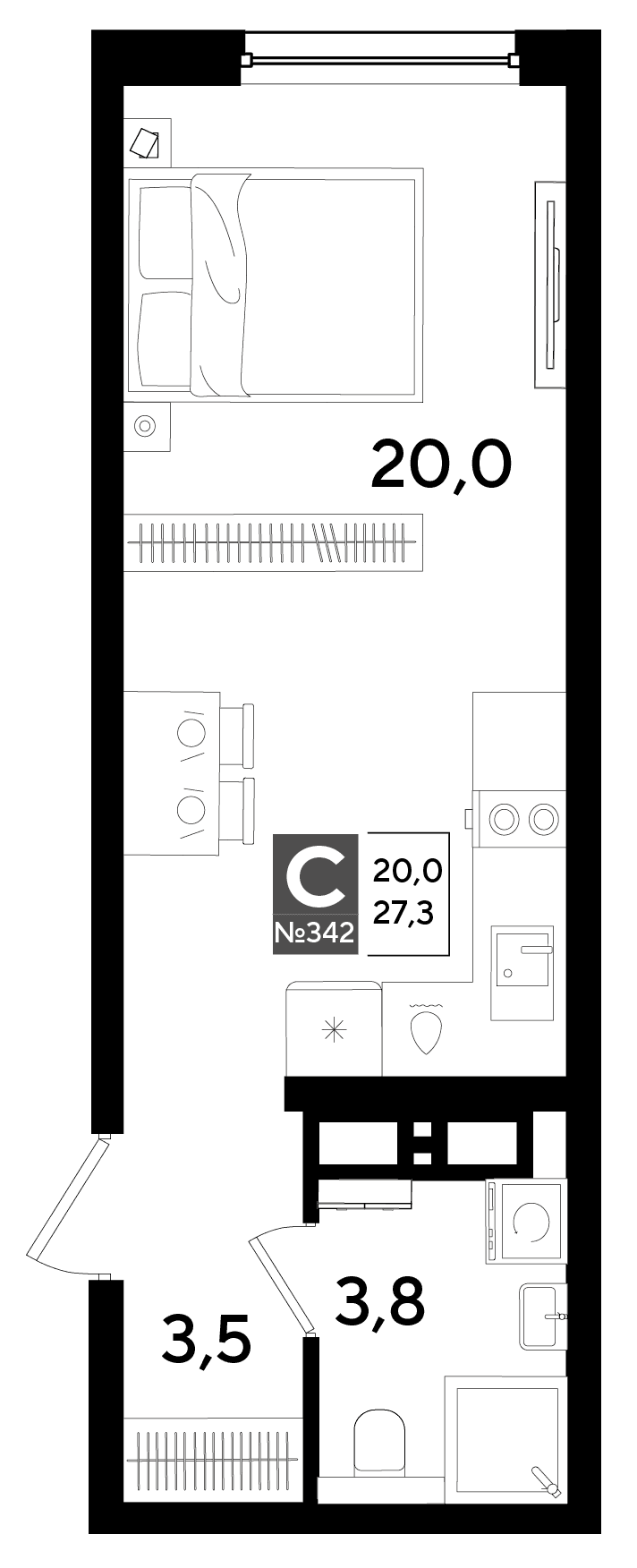 Студия, 27.3 м² · DОГМА ПАРК