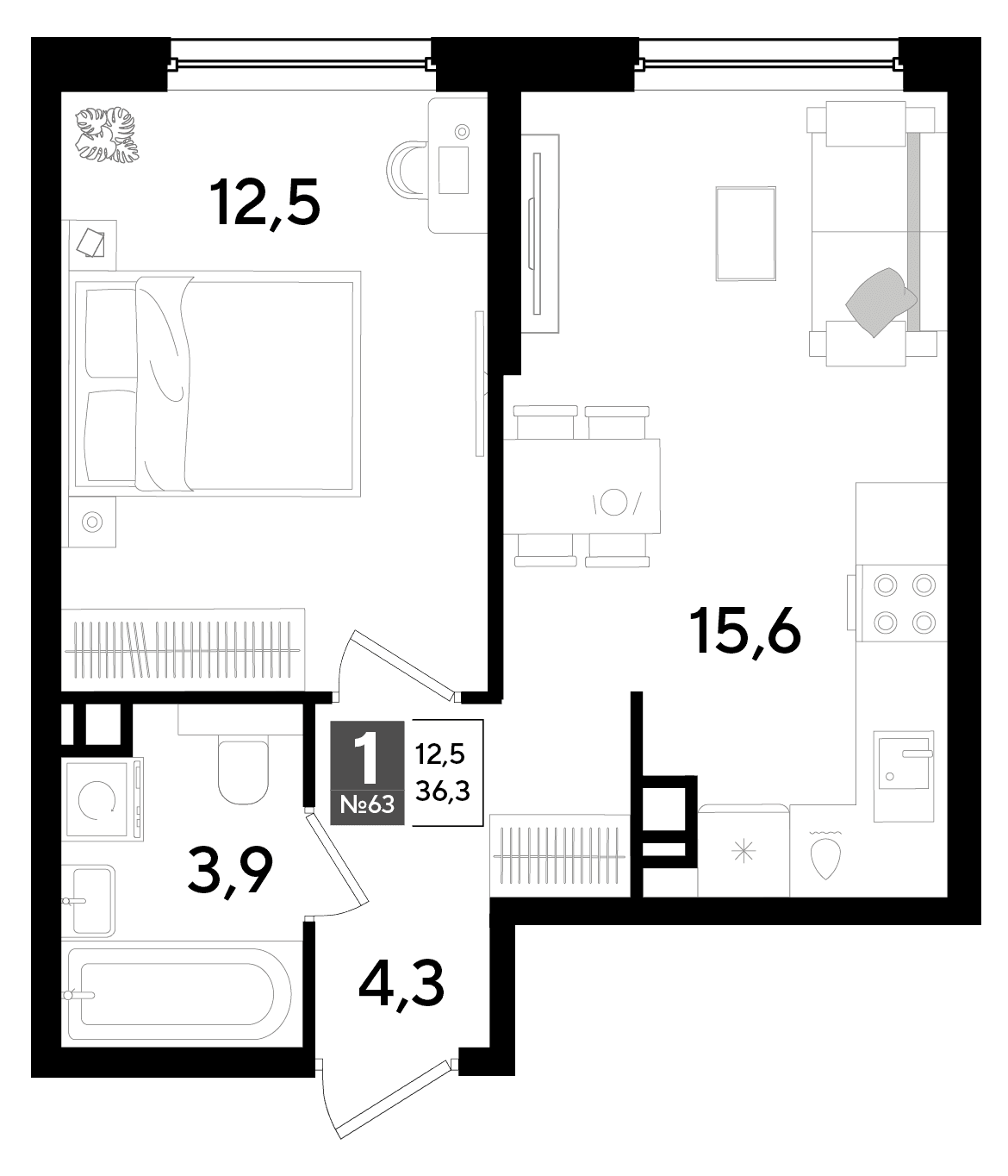 1-к, 36.3 м² · DОГМА ПАРК