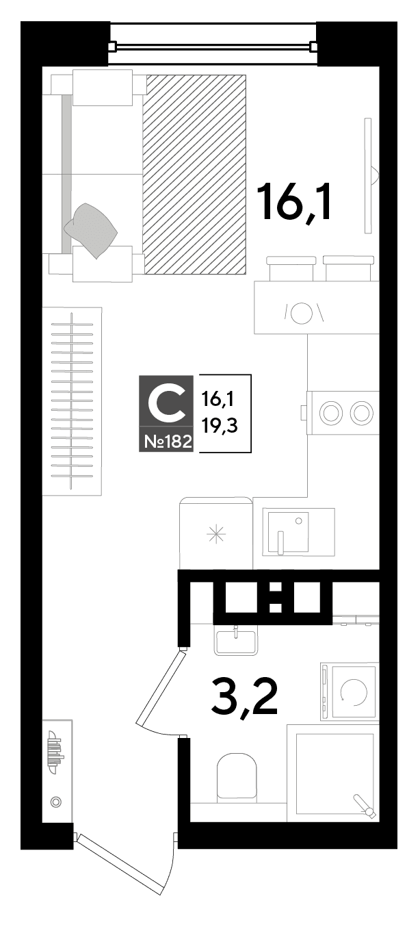 Студия, 19.3 м² · DОГМА ПАРК