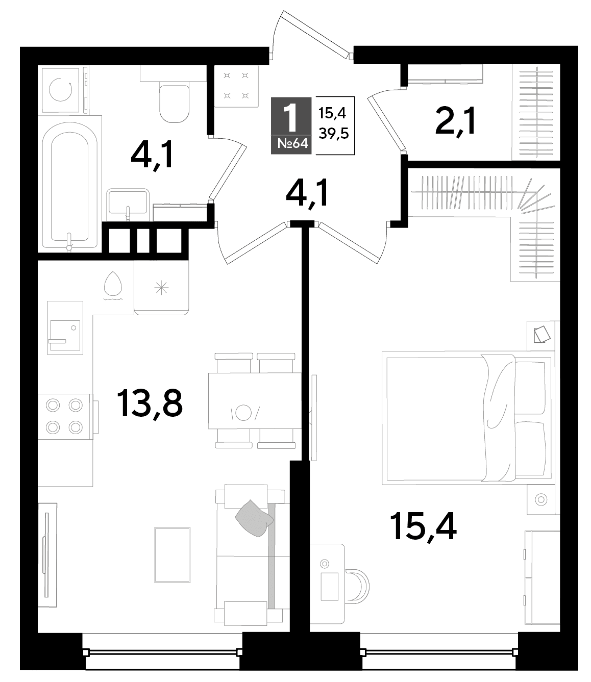 1-к, 39.5 м² · DОГМА ПАРК