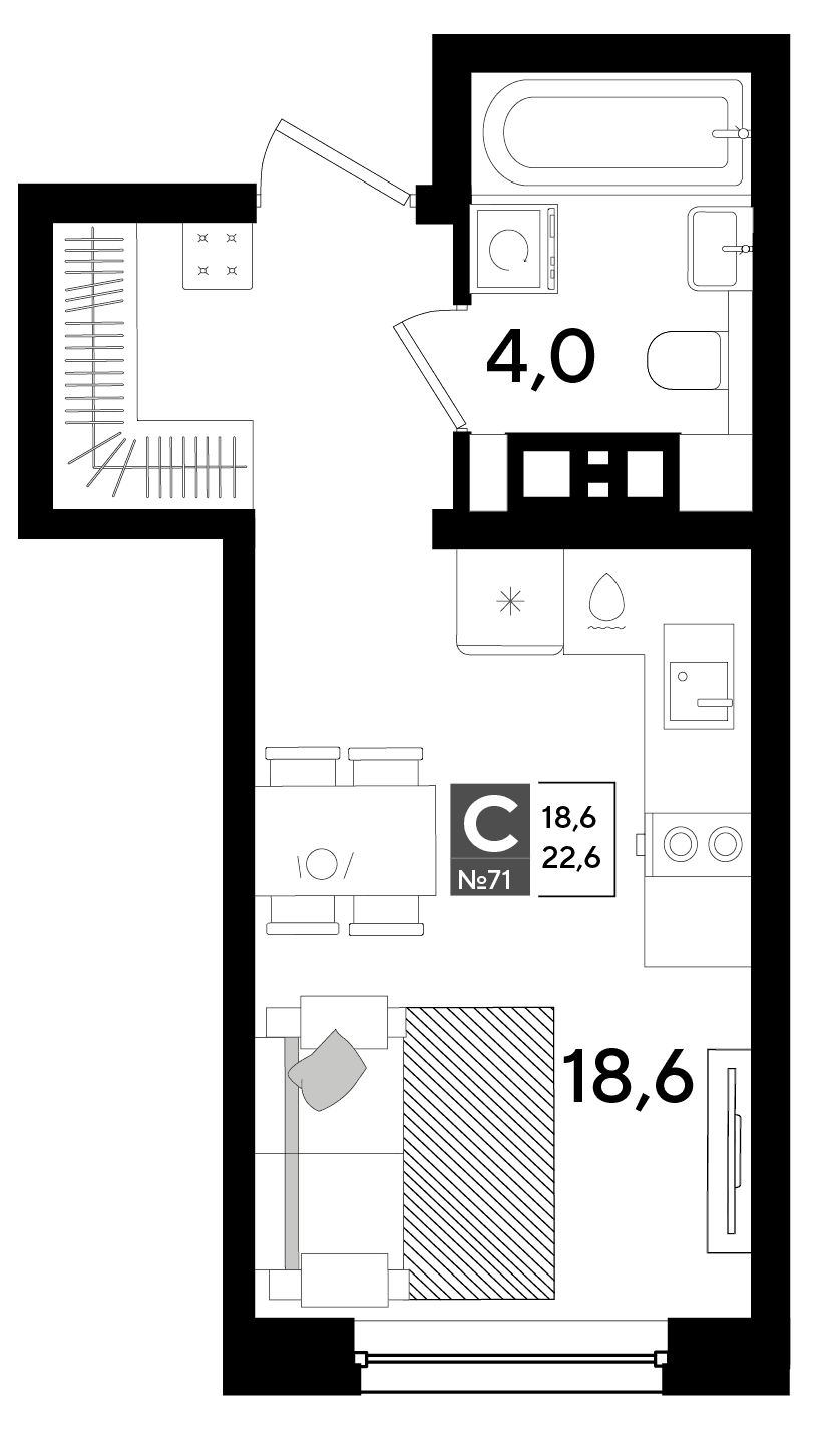 Студия, 22.6 м² · DОГМА ПАРК