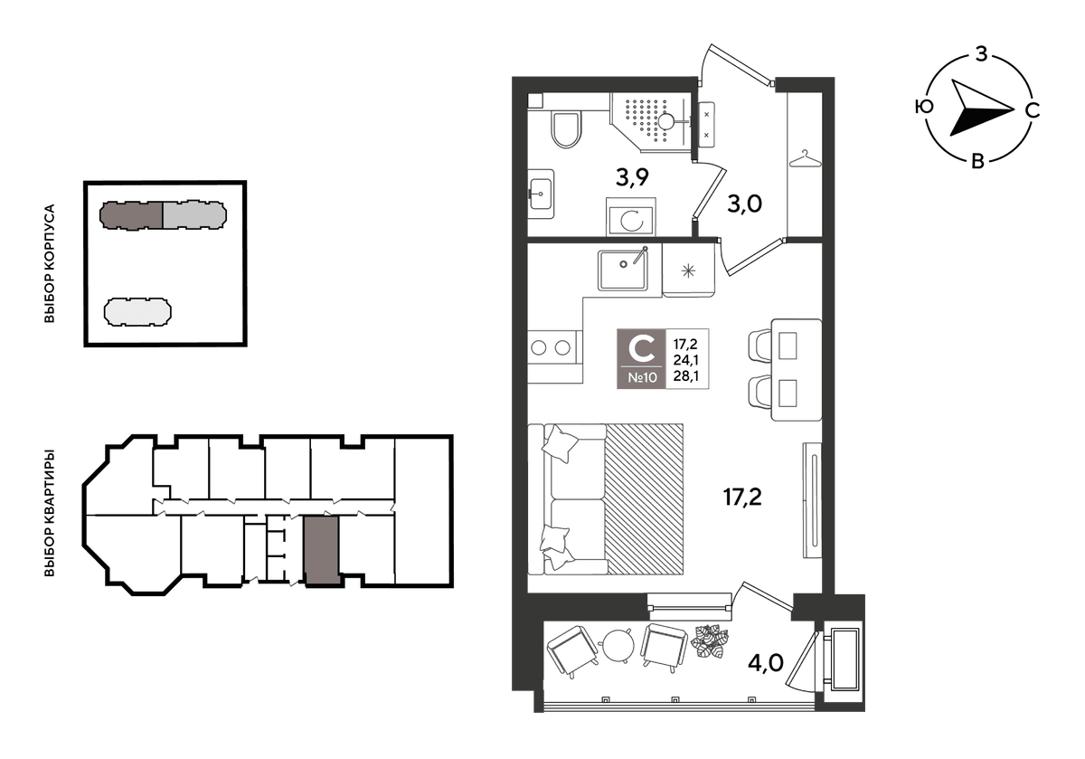 Студия, 28.1 м² · Рекорд 2