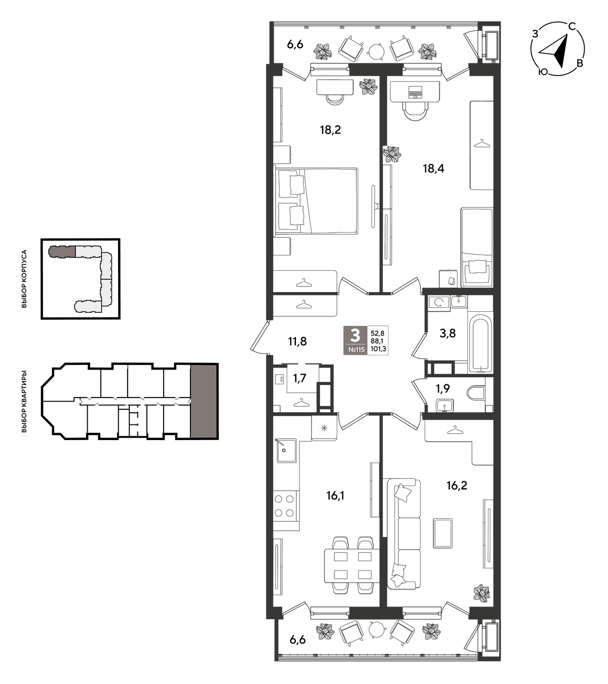 3-к, 99.8 м² · Рекорд 2