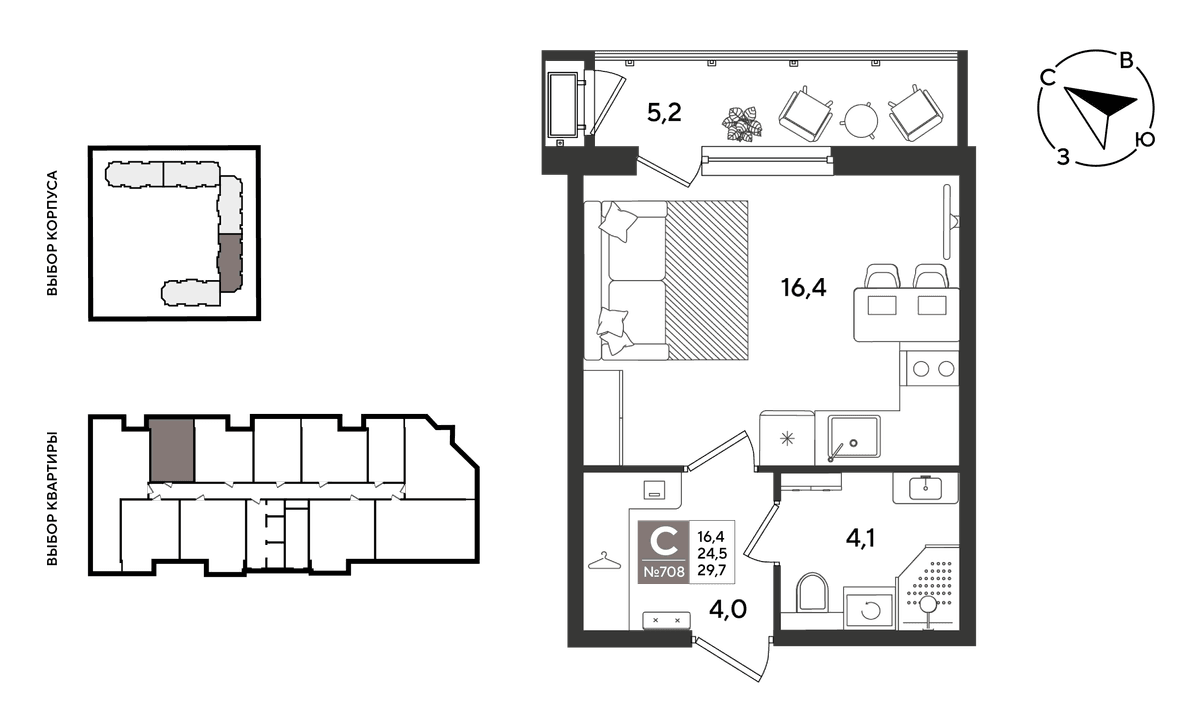Студия, 29.9 м² · Рекорд 2