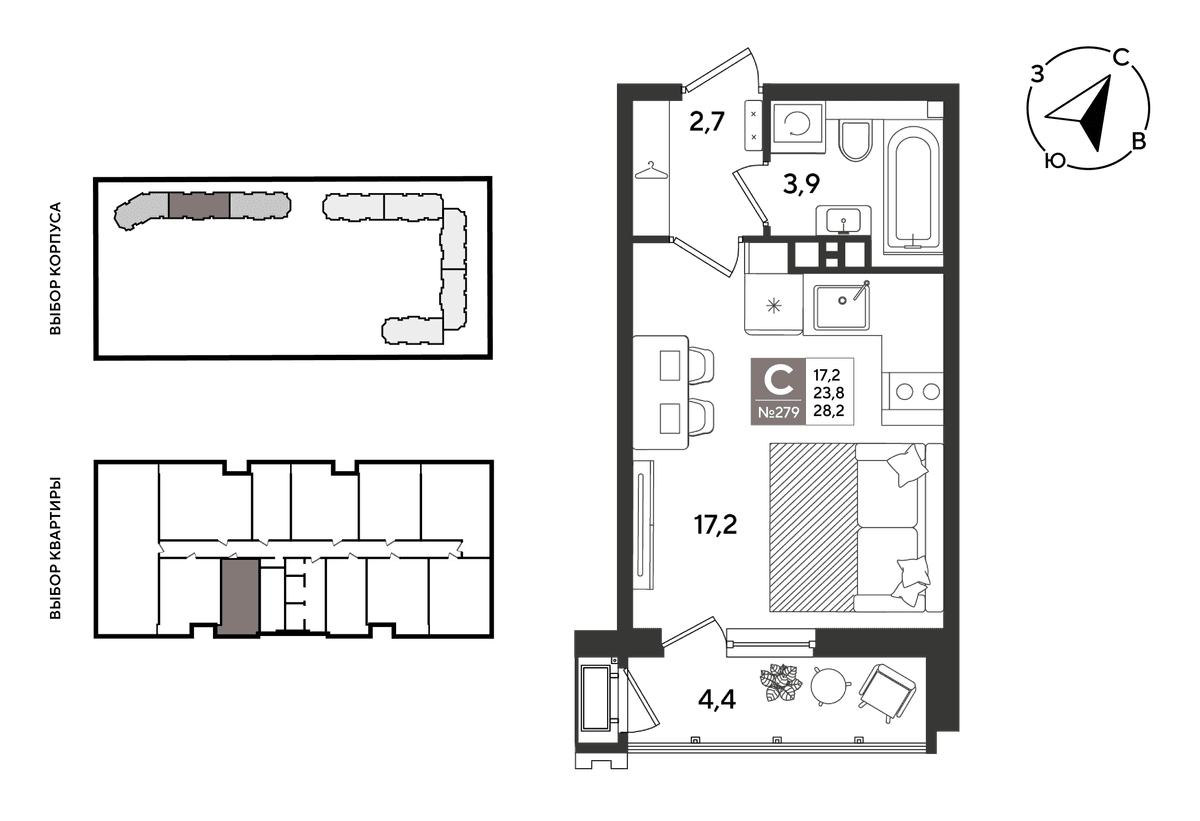 Студия, 28.2 м² · Рекорд 2