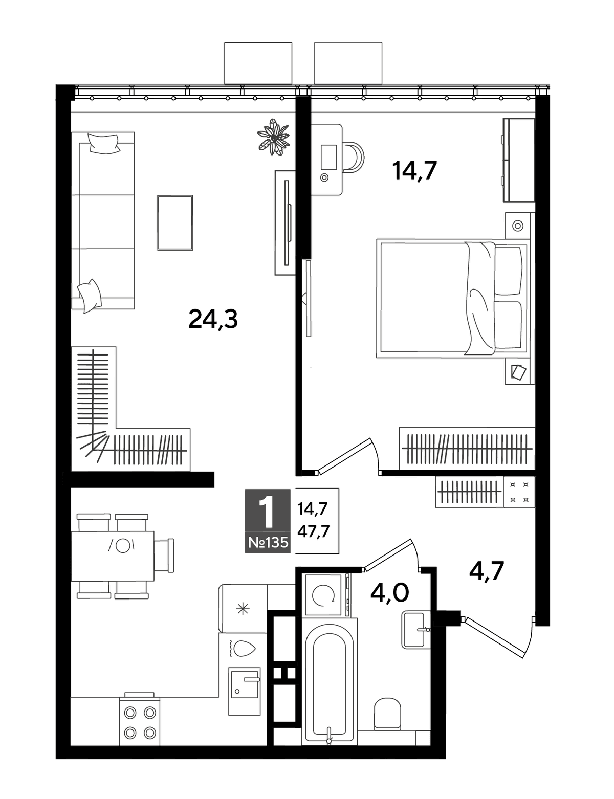 1-к, 47.7 м² · DОГМА ПАРК