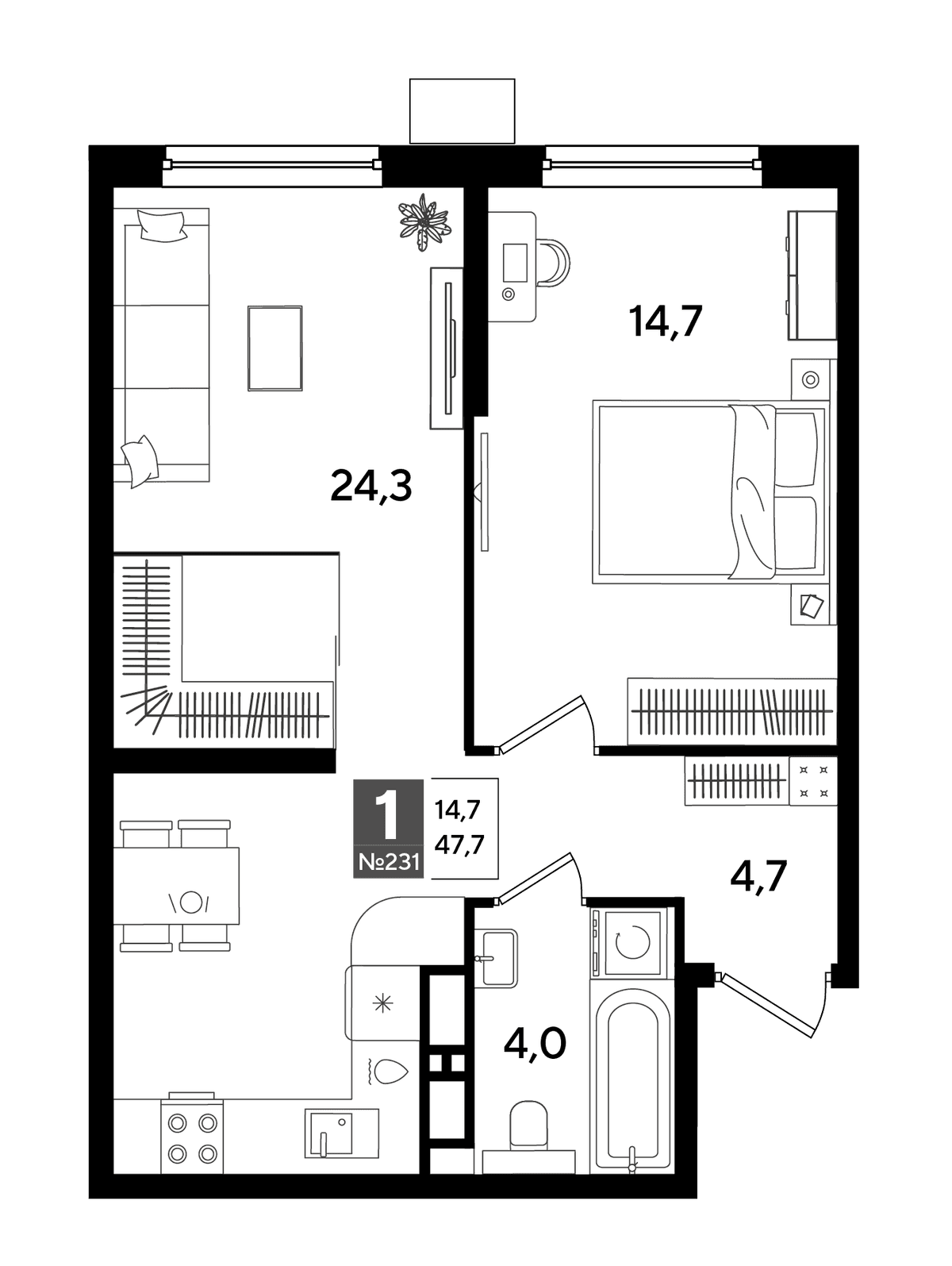 1-к, 47.7 м² · DОГМА ПАРК